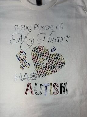Unisex- Custom White Rhinestone 'My Heart Has Autism' T-Shirt